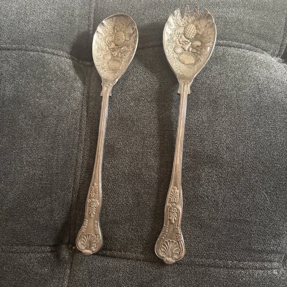 Vintage Silver Plated Made in  England Serving Salad Set Fork and Spoon 9”